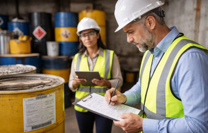 Profesionales revisando documentación de trazabilidad de residuos durante una auditoría ambiental en Chile