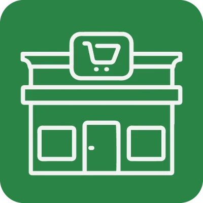 Reciclaje Residuos Comercios Locales Icono de tienda para el reciclaje de residuos en comercios y locales.