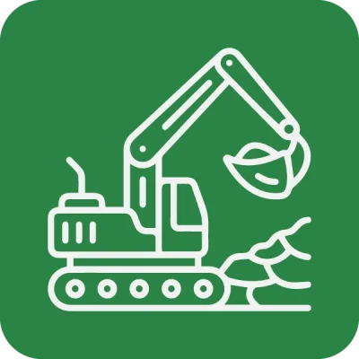 Icono de excavadora para el transporte de escombros y materiales inertes.