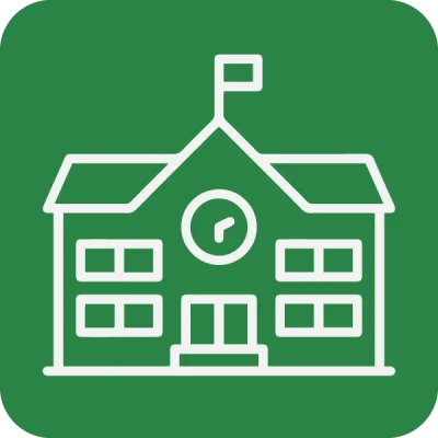 Manejo Residuos Instituciones Educativas Icono de escuela para servicios de manejo de residuos en instituciones educativas.